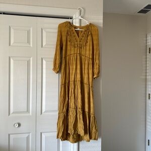 Old Navy || Mustard yellow midi dress with embroidery